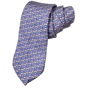 Vineyard Vines USA Blue Pointed Necktie Silk Whale Sail Boat Formal Business